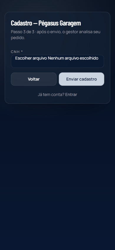 Passo 3: enviar a CNH e Enviar cadastro
