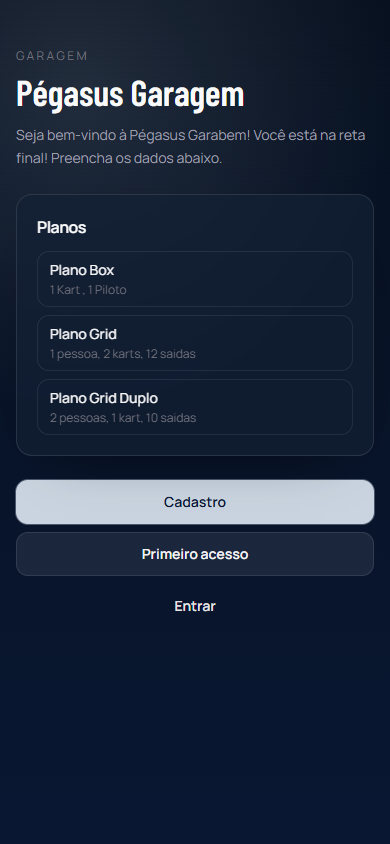Página pública da Pégasus: planos e botão Cadastro