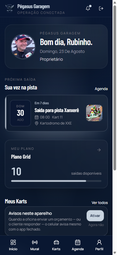 Início do cliente com próxima saída e saldo