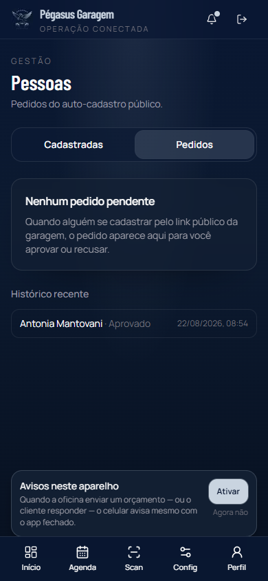 Aba Pedidos: fila do auto-cadastro