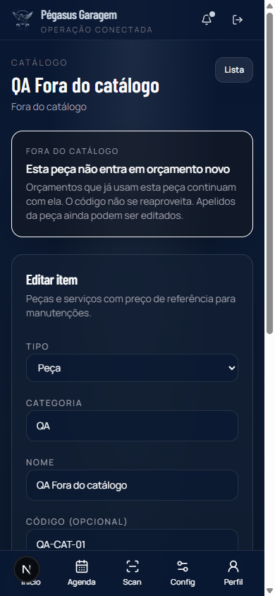 Ficha da peça fora do catálogo