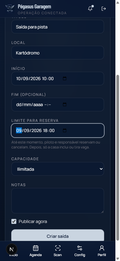 Tela de nova saída
