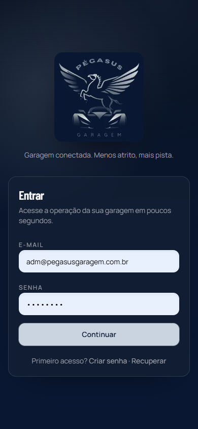 Tela Entrar do app, com e-mail, senha e Continuar