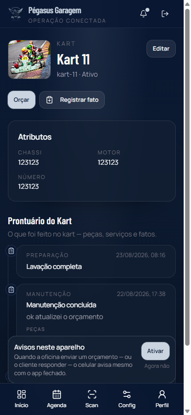 Ficha do kart na oficina