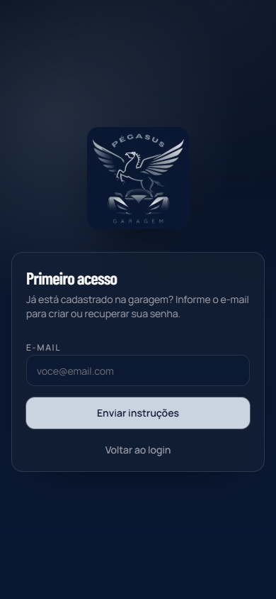Tela de primeiro acesso, campo de e-mail